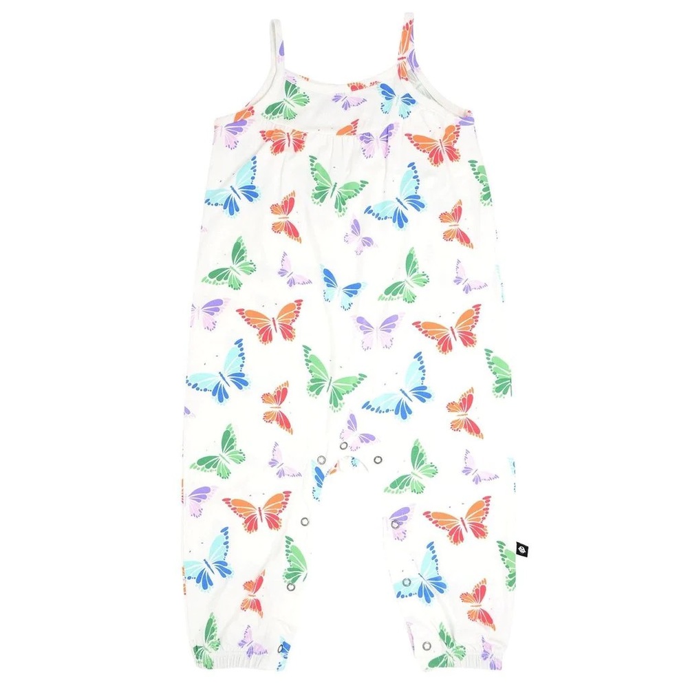 Sweet Bamboo - Girl's Tank Pant Romper - Rainbow Butterflies